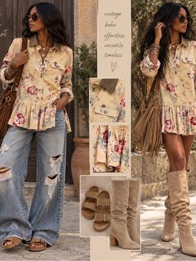 Free People Yellow Floral Pleated-Hem Shirt Dress